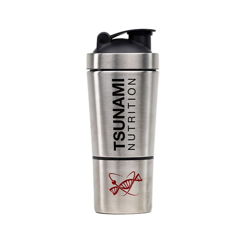 Shaker en métal avec porte‑pilules – 600 ml + 200 ml TSUNAMI NUTRITION